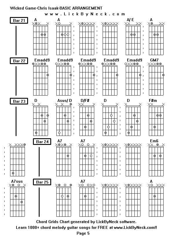 Chord Grids Chart of chord melody fingerstyle guitar song-Wicked Game-Chris Isaak-BASIC ARRANGEMENT,generated by LickByNeck software.